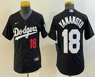 Youth Los Angeles Dodgers #18 Yoshinobu Yamamoto Number Black Turn Back The Clock Stitched Cool Base Jersey->mlb youth jerseys->MLB Jersey